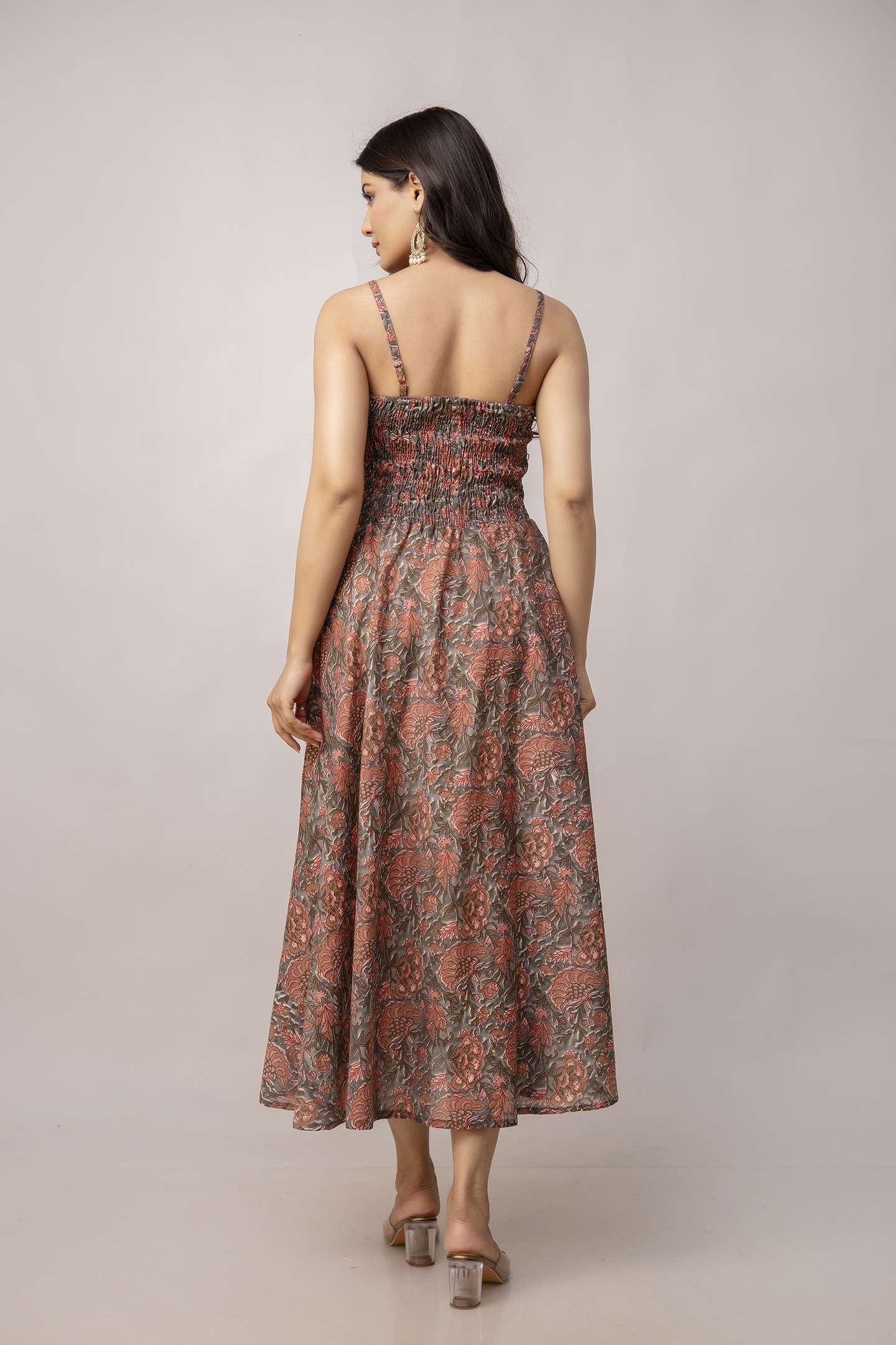 Women's Silk Printed Shoulder Straps Sleeveless Anarkali Gown Drees (Light Maroon-SUI) - Image 8
