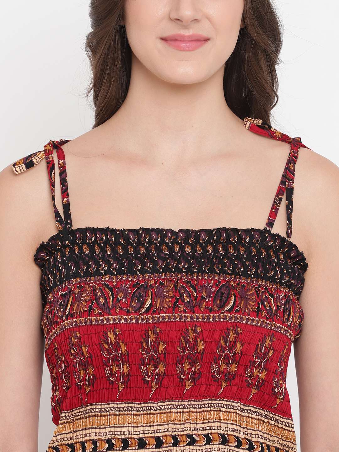 Women's Rayon Printed Casual Summer Style Tie Shoulder Straps Free Size Tank Top ( Multi6) - Image 4