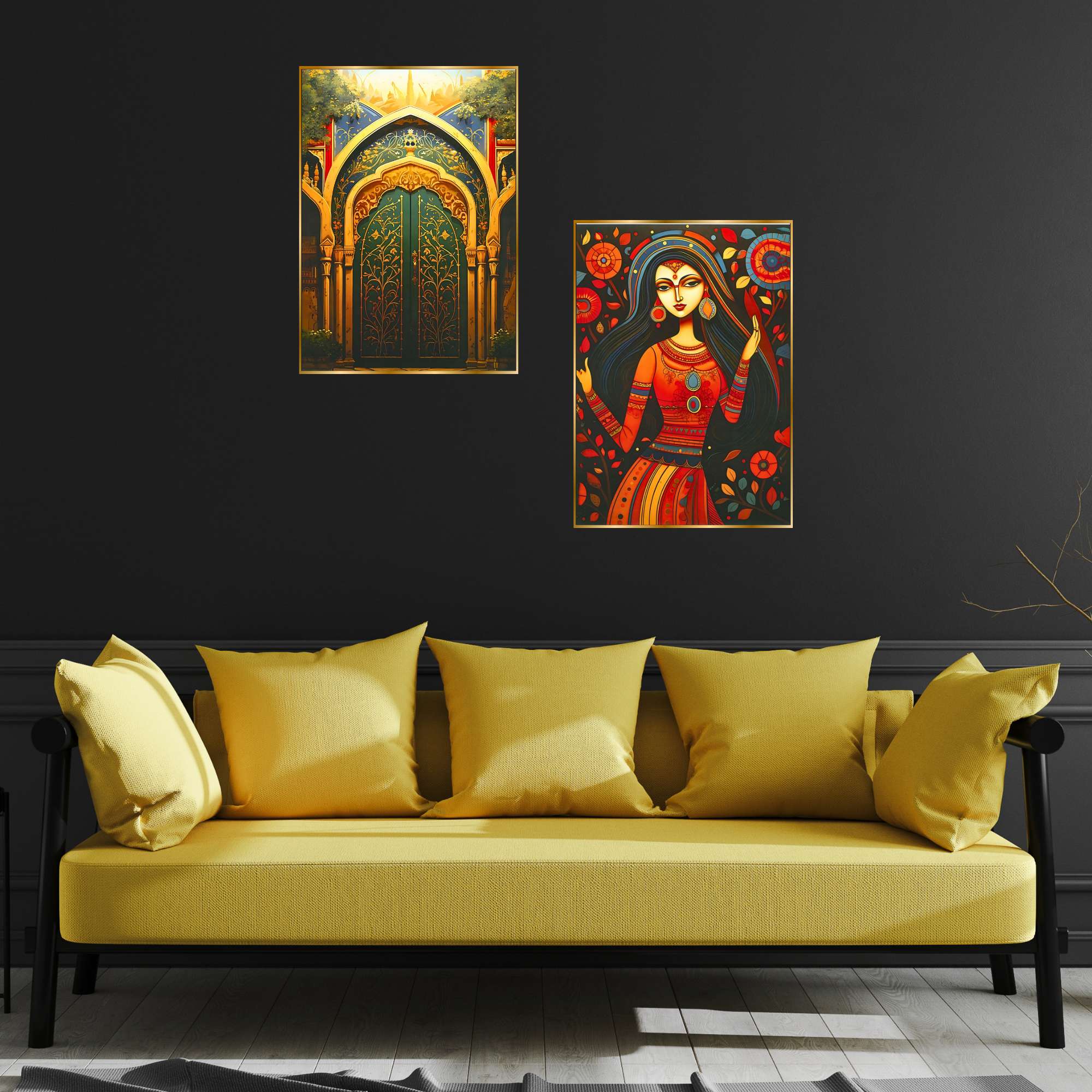Set of Two Wall Paintings for Wall Dacoration Golden Framed Wall Paintings for Living Room & Bedroom Wall Art for Home Decoration & Office Wall Décor (14x11 inch CH-GD2-16)