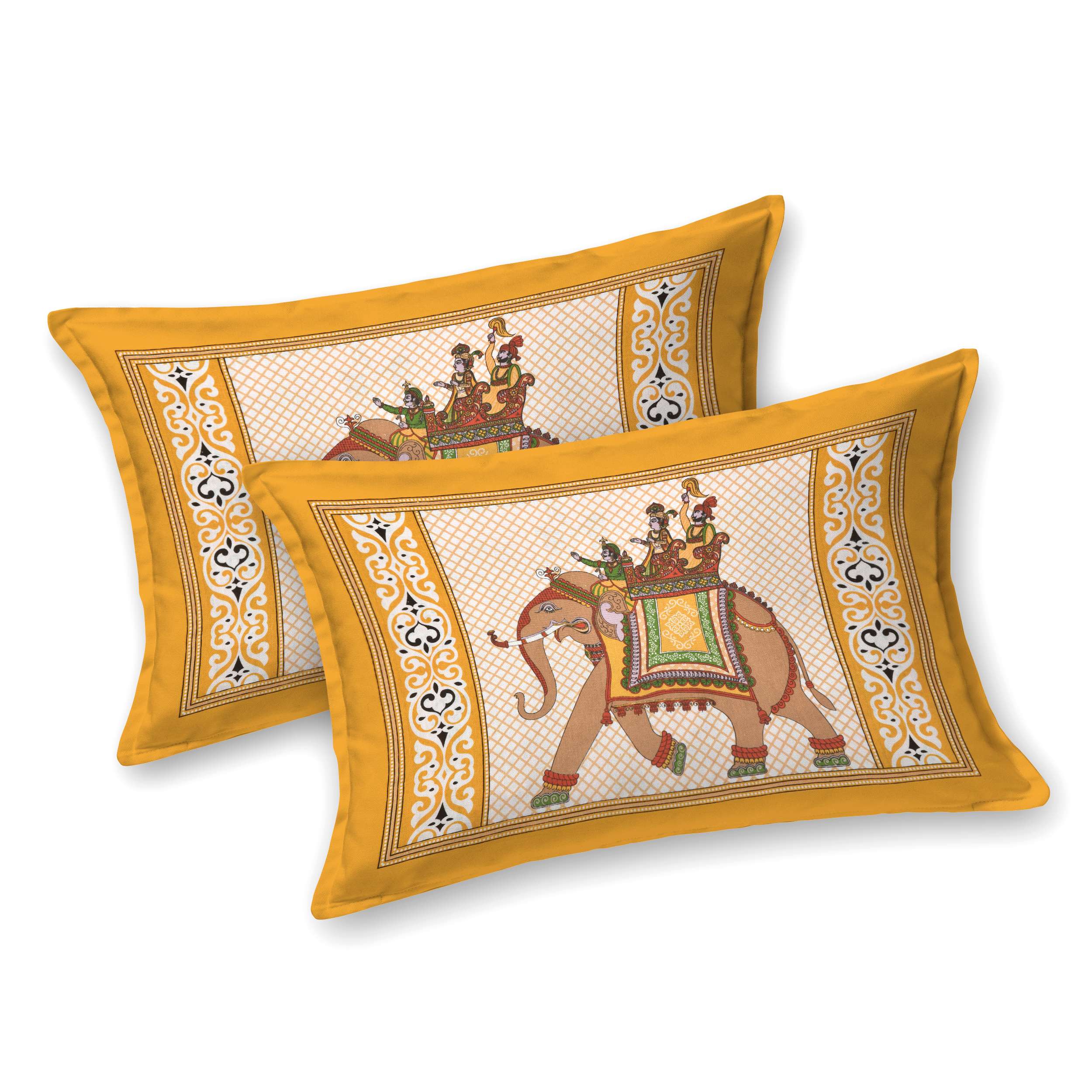 Rajasthani Traditionally Printed Cotton Doublebed Bedsheet With Pack of 2 Pillow Covers - Image 2