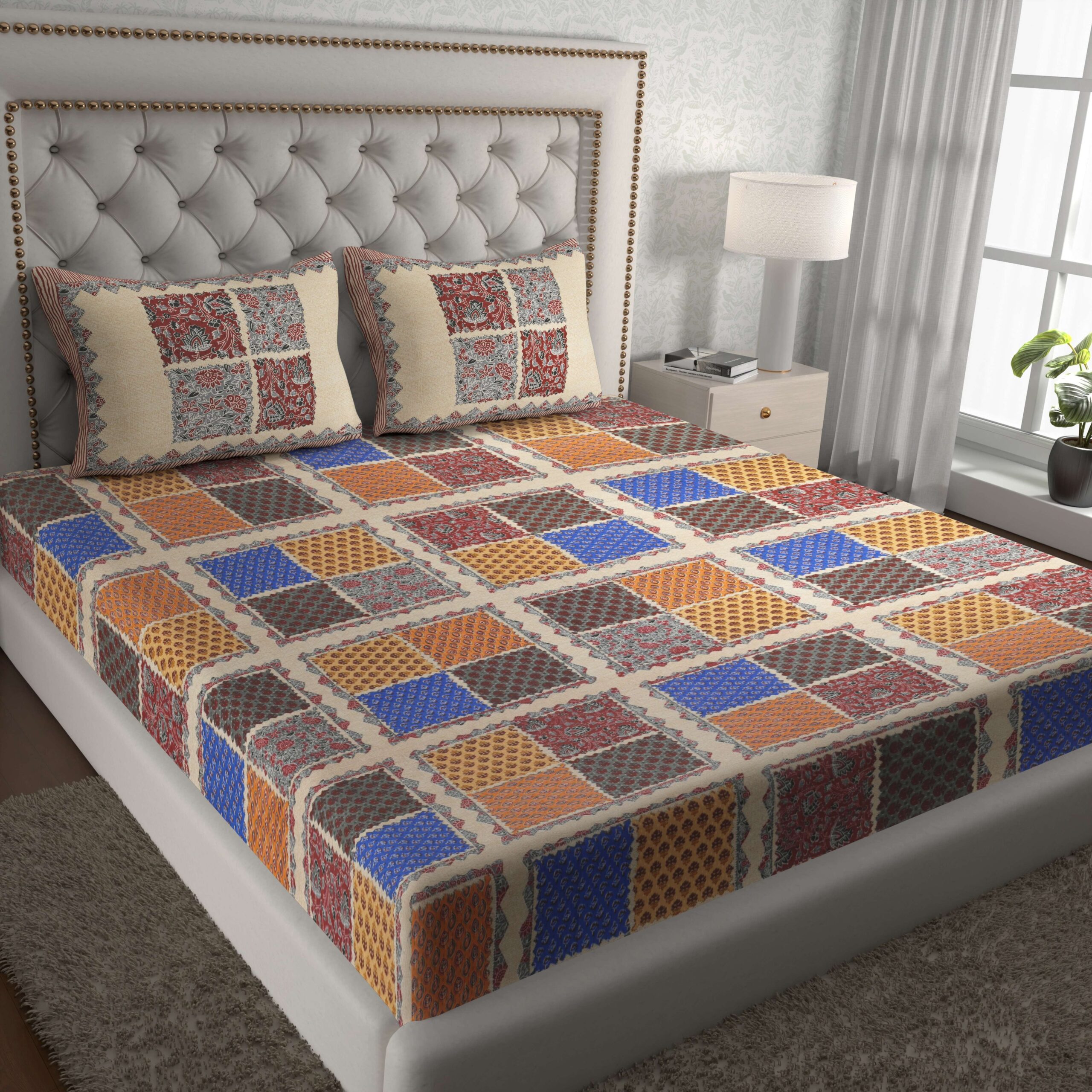 Rajasthani Traditionally Printed Cotton Doublebed Bedsheet With Pack of 2 Pillow Covers - Image 2