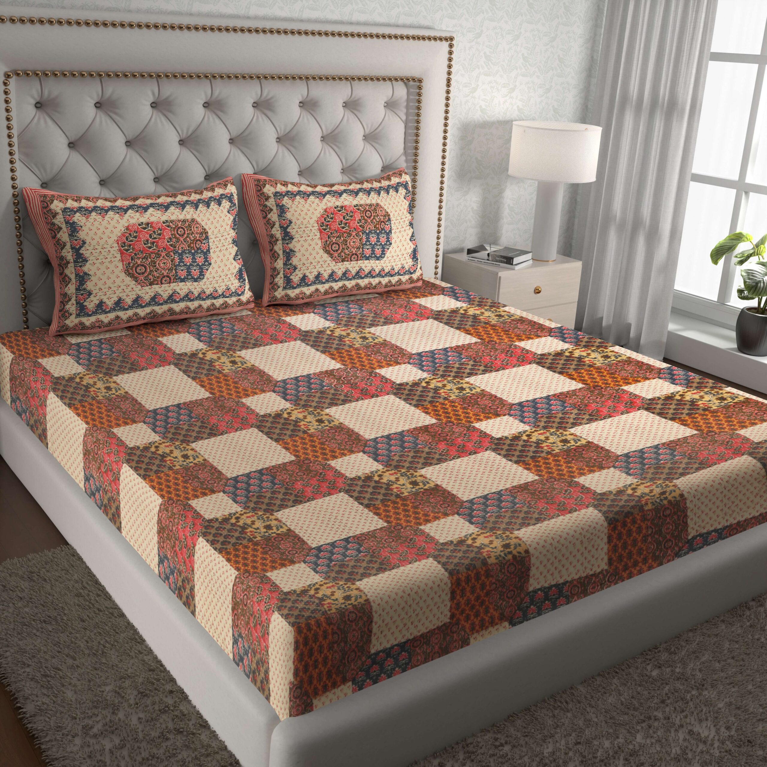 Rajasthani Traditionally Printed Cotton Doublebed Bedsheet With Pack of 2 Pillow Covers - Image 2