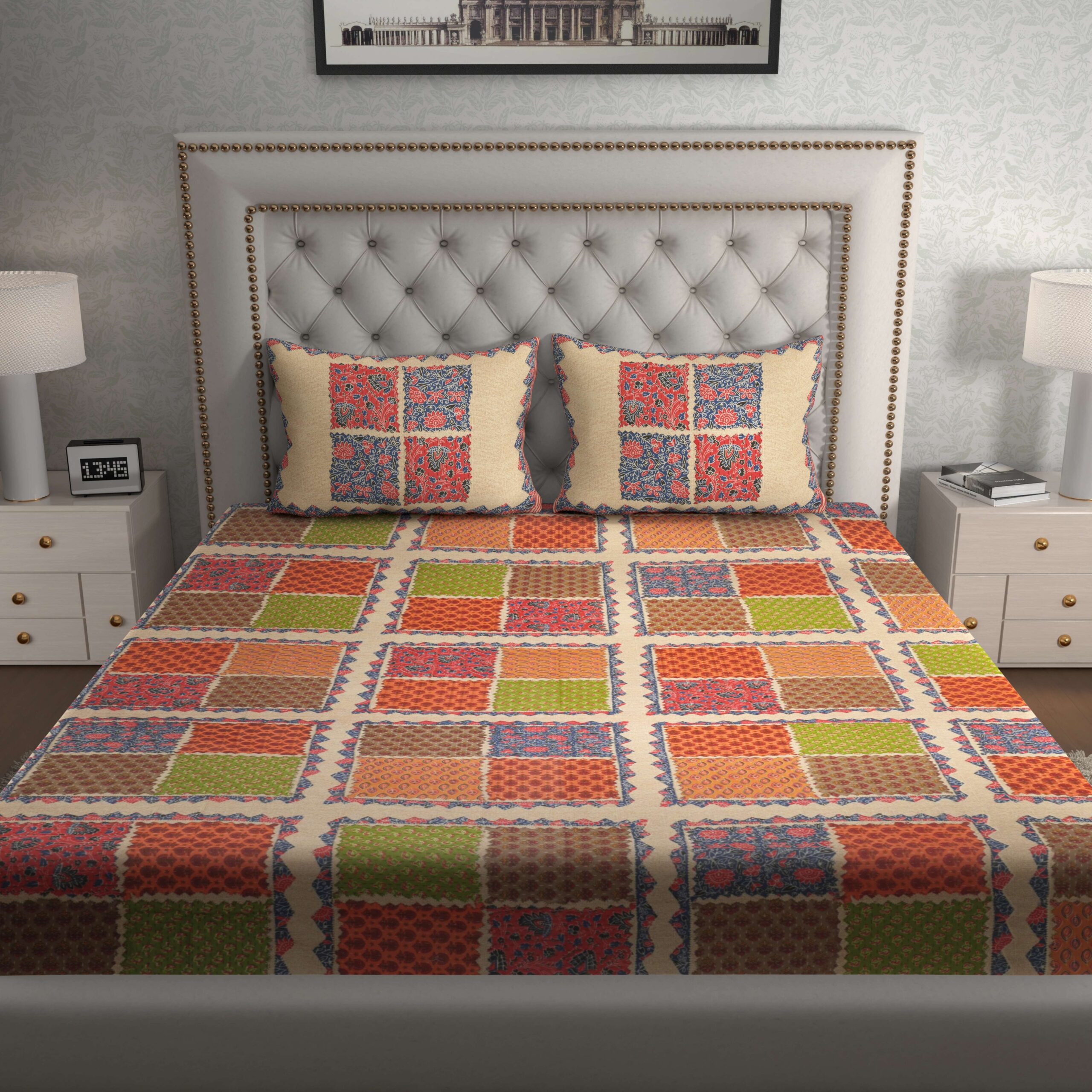 Rajasthani Traditionally Printed Cotton Doublebed Bedsheet With Pack of 2 Pillow Covers